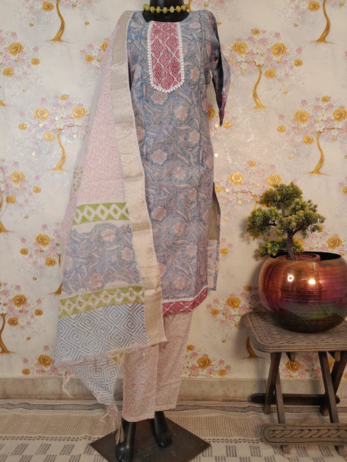 PASTEL SKY BLUE COLOR MAHESHWARI SILK SUIT