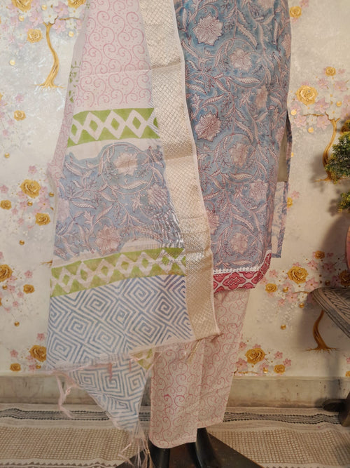 PASTEL SKY BLUE COLOR MAHESHWARI SILK SUIT