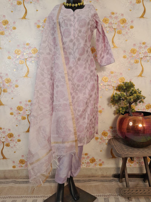LAVENDER COLOR HANDLOOM CHANDERI SILK SUIT