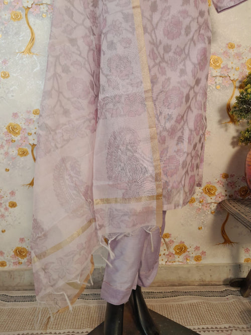 LAVENDER COLOR HANDLOOM CHANDERI SILK SUIT