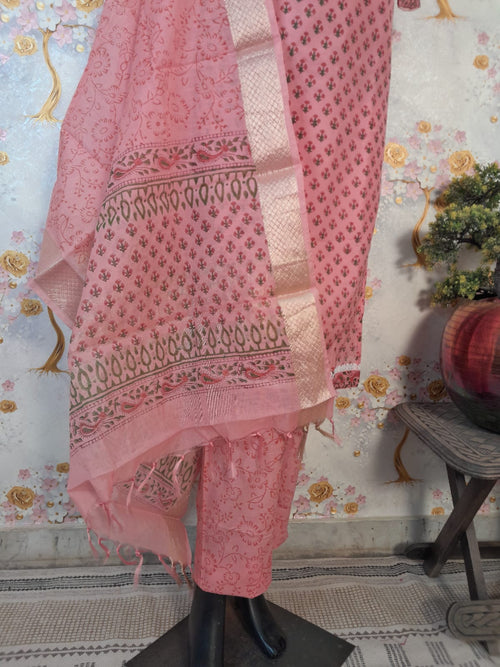 PEACH COLOR MAHESHWARI SILK SUIT