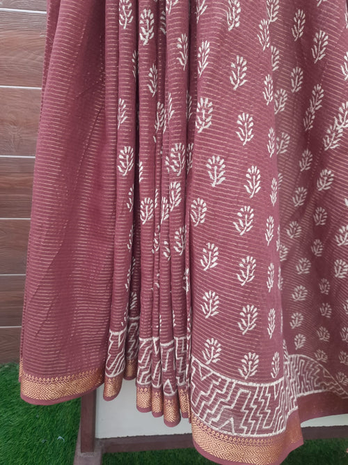 Brown Color Mulmul Cotton Saree