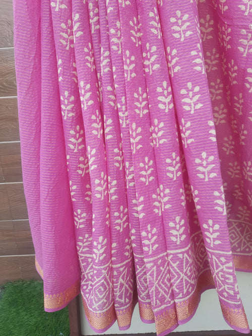 Light Pink Color Mulmul Cotton Saree