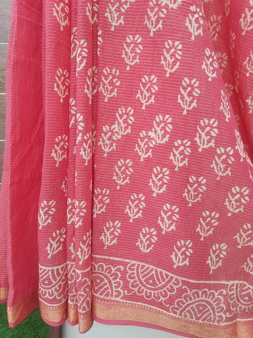 Peach Color Mulmul Cotton Saree