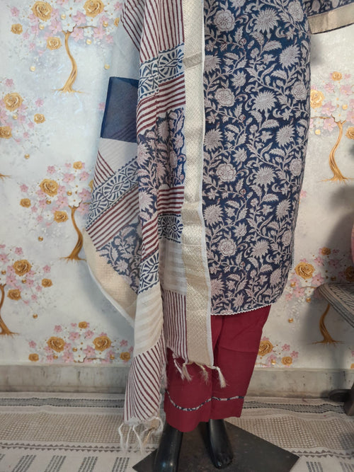 INDIGO BLUE COLOR MAHESHWARI SILK SUIT