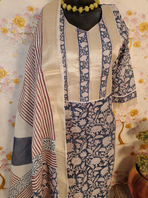 INDIGO BLUE COLOR MAHESHWARI SILK SUIT