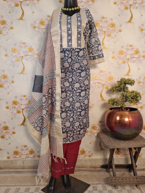 INDIGO BLUE COLOR MAHESHWARI SILK SUIT