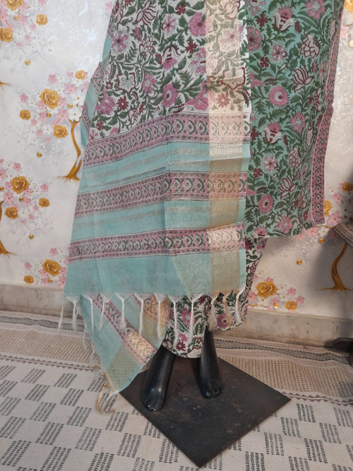 PASTEL GREEN COLOR MAHESHWARI SILK SUIT