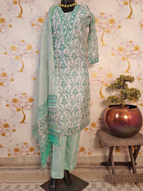 PERAL WHITE HANDLOOM CHANDERI SILK SUIT