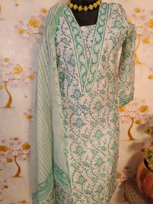 PERAL WHITE HANDLOOM CHANDERI SILK SUIT