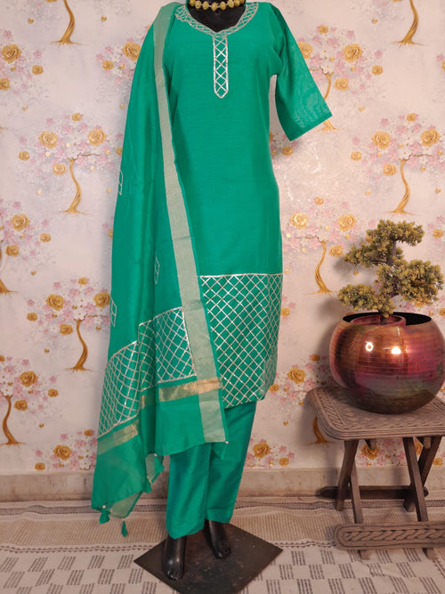 RAMA GREEN COLOR HANDLOOM CHANDERI WITH GOTTA PATTI WORK SUIT