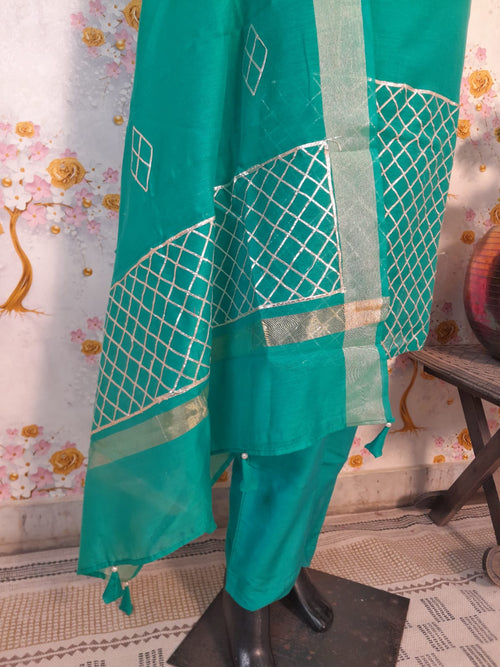 RAMA GREEN COLOR HANDLOOM CHANDERI WITH GOTTA PATTI WORK SUIT