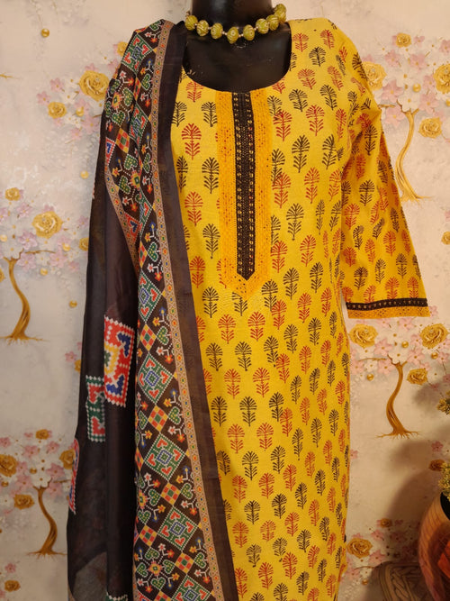 MANGO YELLOW HANDLOOM SILK DITAL PRINT SUIT