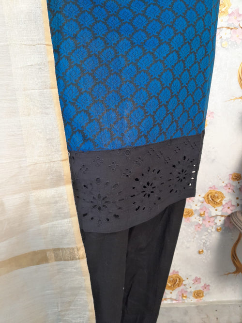 CARBON BLUE HANDLOOM CHANDERI SILK DESIGNER SUIT
