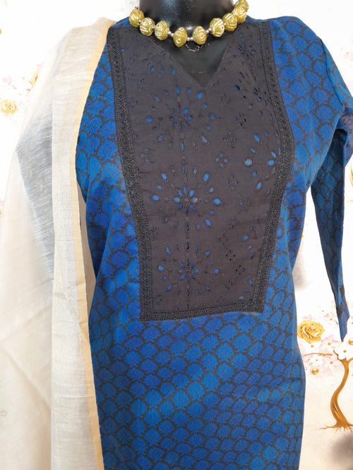 CARBON BLUE HANDLOOM CHANDERI SILK DESIGNER SUIT