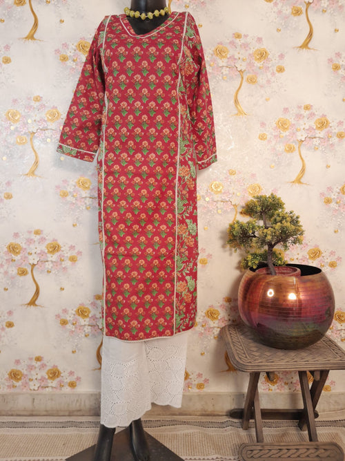 RED FLORAL PRINT COTTON SUIT