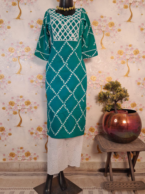 Rama Green Bandhej Print Cotton Suit