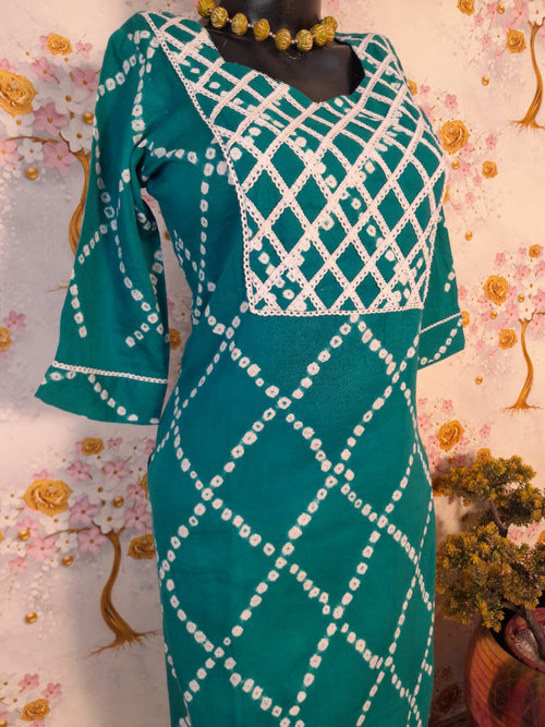 Rama Green Bandhej Print Cotton Suit