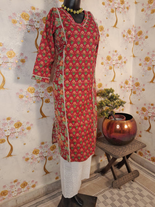 RED FLORAL PRINT COTTON SUIT