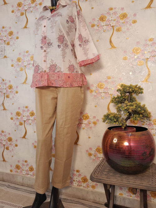 PERAL WHITE WITH PEACH COLOR COTTON TOP