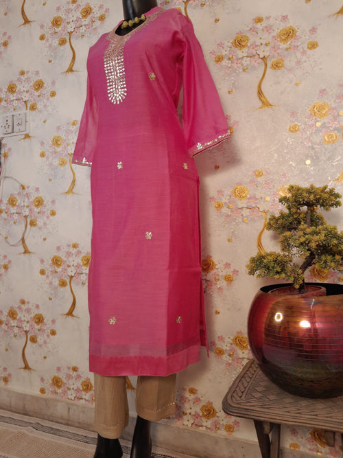 Pink Color Handloom Chanderi Silk Gotta Patti Work Suit