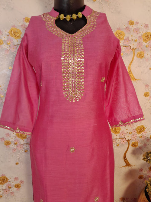 Pink Color Handloom Chanderi Silk Gotta Patti Work Suit
