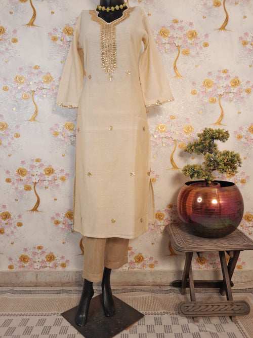 Beige Color Handloom Chanderi Silk Gotta Patti Work Suit