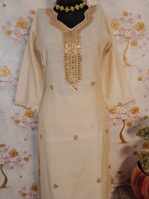Beige Color Handloom Chanderi Silk Gotta Patti Work Suit