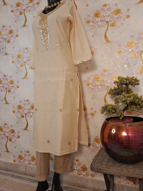Beige Color Handloom Chanderi Silk Gotta Patti Work Suit