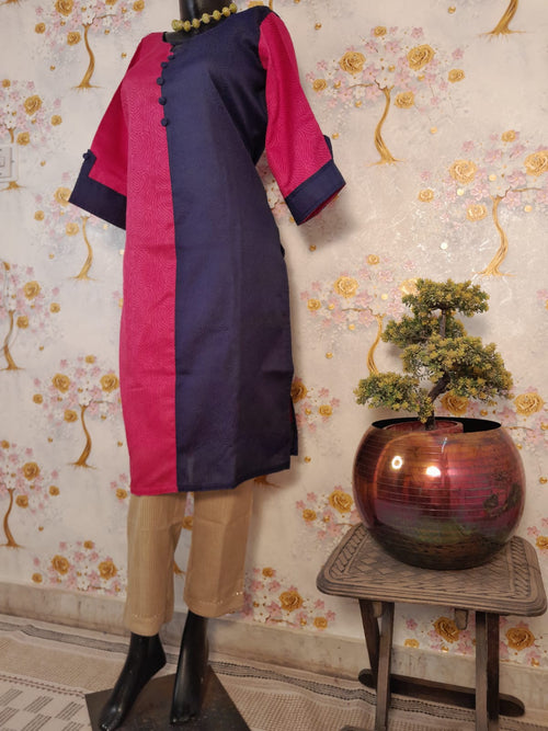 Magenta Handloom Silk Weaving Suit