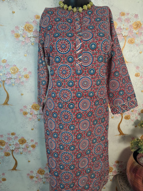 Ajrakh Print Cotton Suit With Sharara