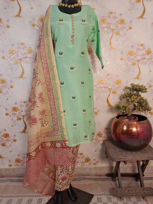 Pista Green Soft Silk Digital Print Suit
