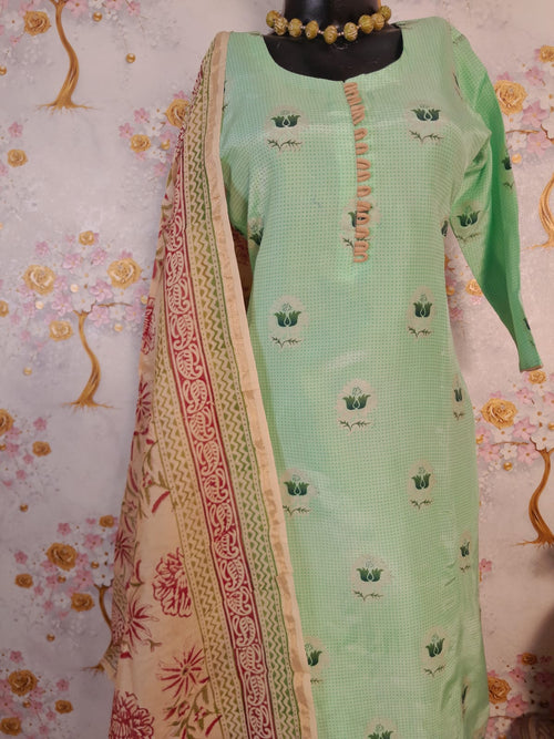 Pista Green Soft Silk Digital Print Suit
