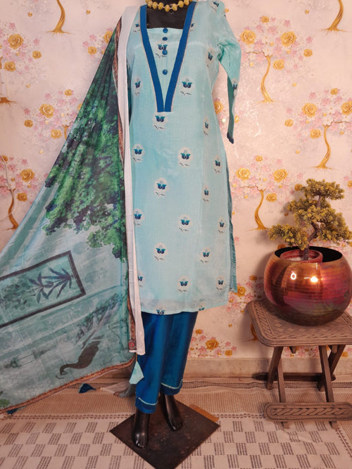 Designer Soft Silk Suit With Digital Print with Chinon Silk Dupatta