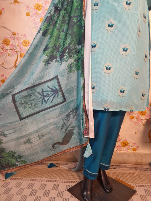 Designer Soft Silk Suit With Digital Print with Chinon Silk Dupatta