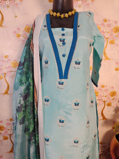 Designer Soft Silk Suit With Digital Print with Chinon Silk Dupatta