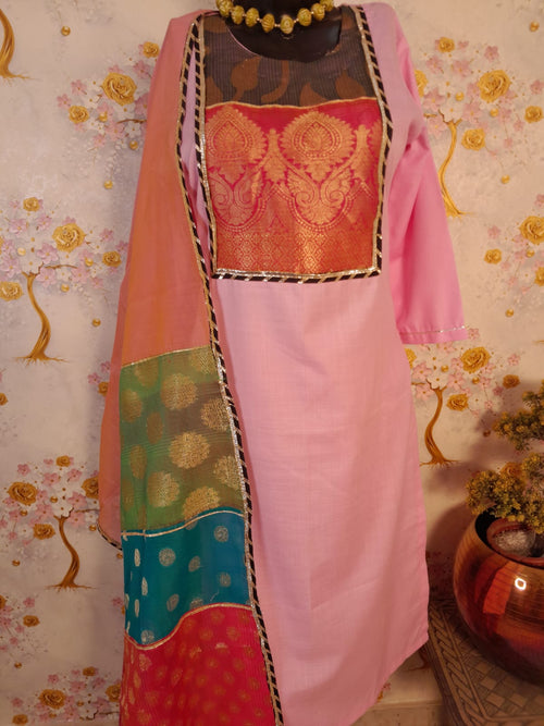 Designer Handloom Cotton Pink Color Suit