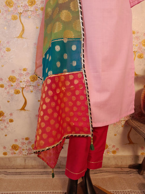 Designer Handloom Cotton Pink Color Suit