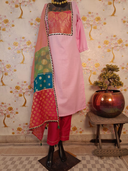 Designer Handloom Cotton Pink Color Suit