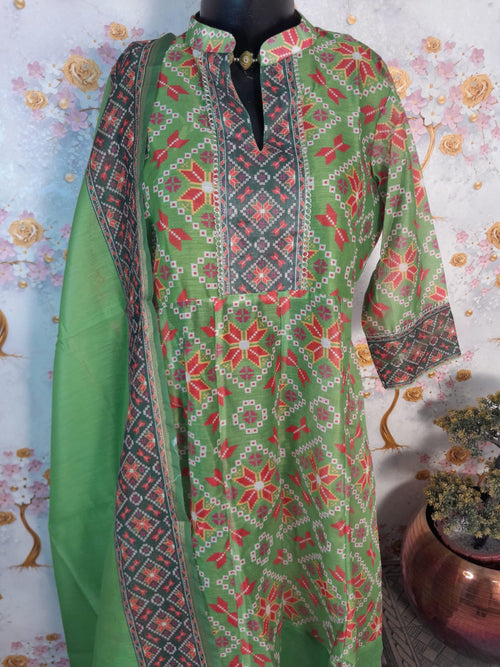 Florence Green Color Patola Print Soft Silk Kali Kurta With Pant