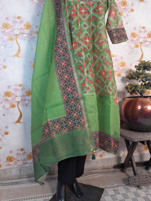 Florence Green Color Patola Print Soft Silk Kali Kurta With Pant