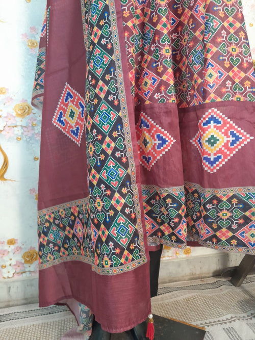 Patola Print Soft Silk Kali Kurta with Pant