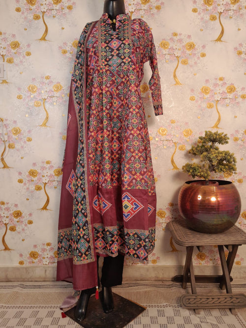 Patola Print Soft Silk Kali Kurta with Pant
