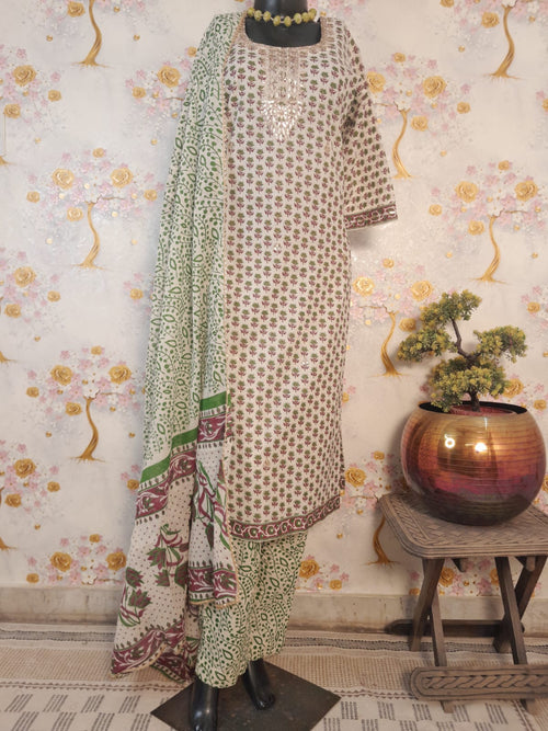 Peral white Color Cotton Gotta Patti Work suit