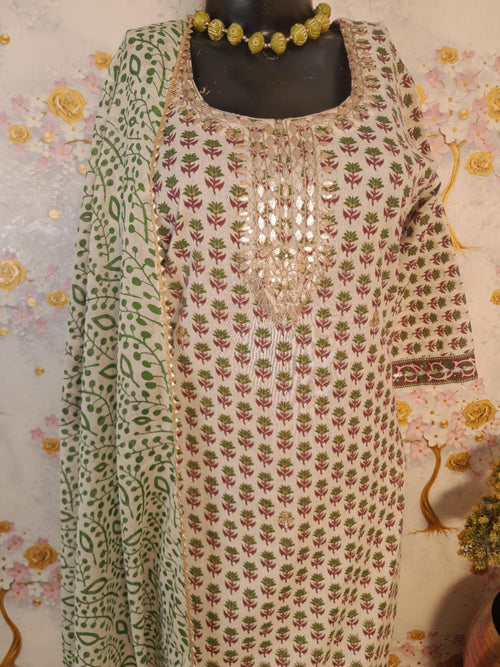 Peral white Color Cotton Gotta Patti Work suit