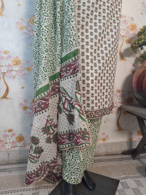 Peral white Color Cotton Gotta Patti Work suit