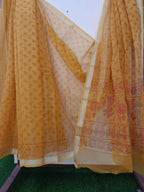 Mango Yellow Color Kota Block print With Zari Border Saree