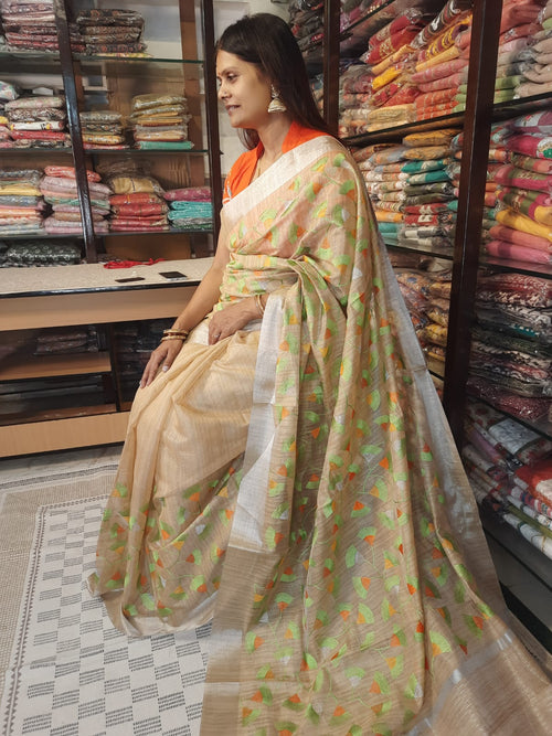 Designer Soft Khadi Handloom Silk Embroidery Saree