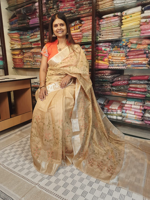 Designer Khadi Handloom Silk Embroidery Saree