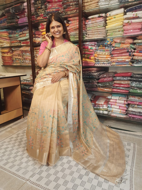 Designer Soft Khadi Handloom Silk Embroidery Saree